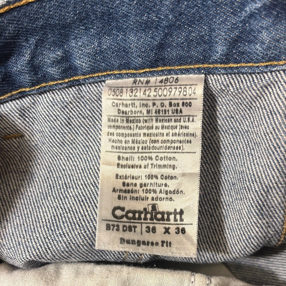 Carhartt Carpenter Relaxed Fit Dungaree Dark Blue Jeans Vintage - Picture 10 of 11